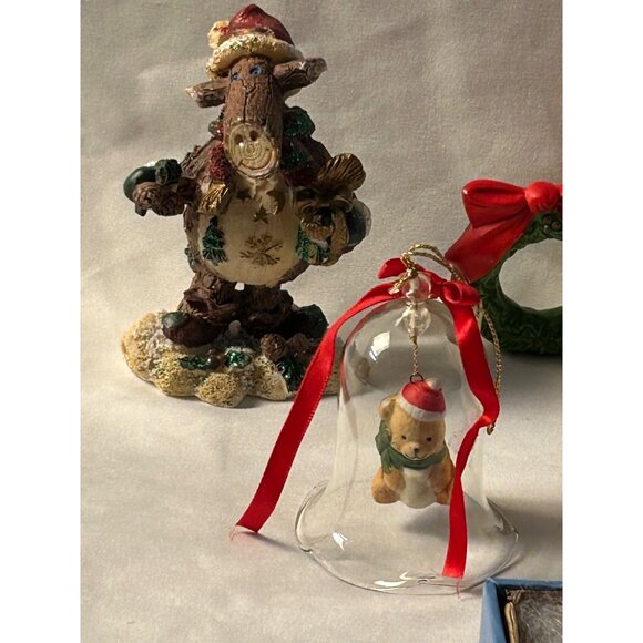 6 Christmas Figurines Ornaments Snowman Santa Moose Clown Holiday Decor Lot - Picture 9 of 11